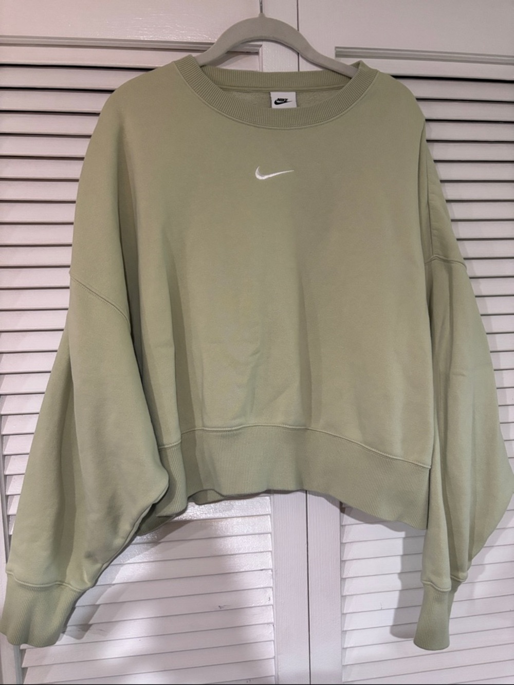 Nike Women's Light Green Crewneck Sweatshirt - Embroidered Swoosh